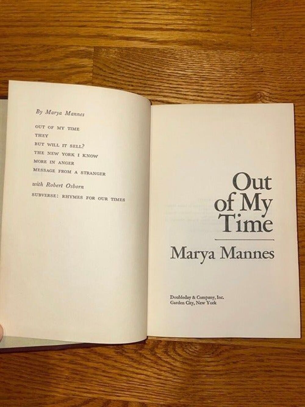 Out of My Time Hardcover 1972 by Marya Mannes